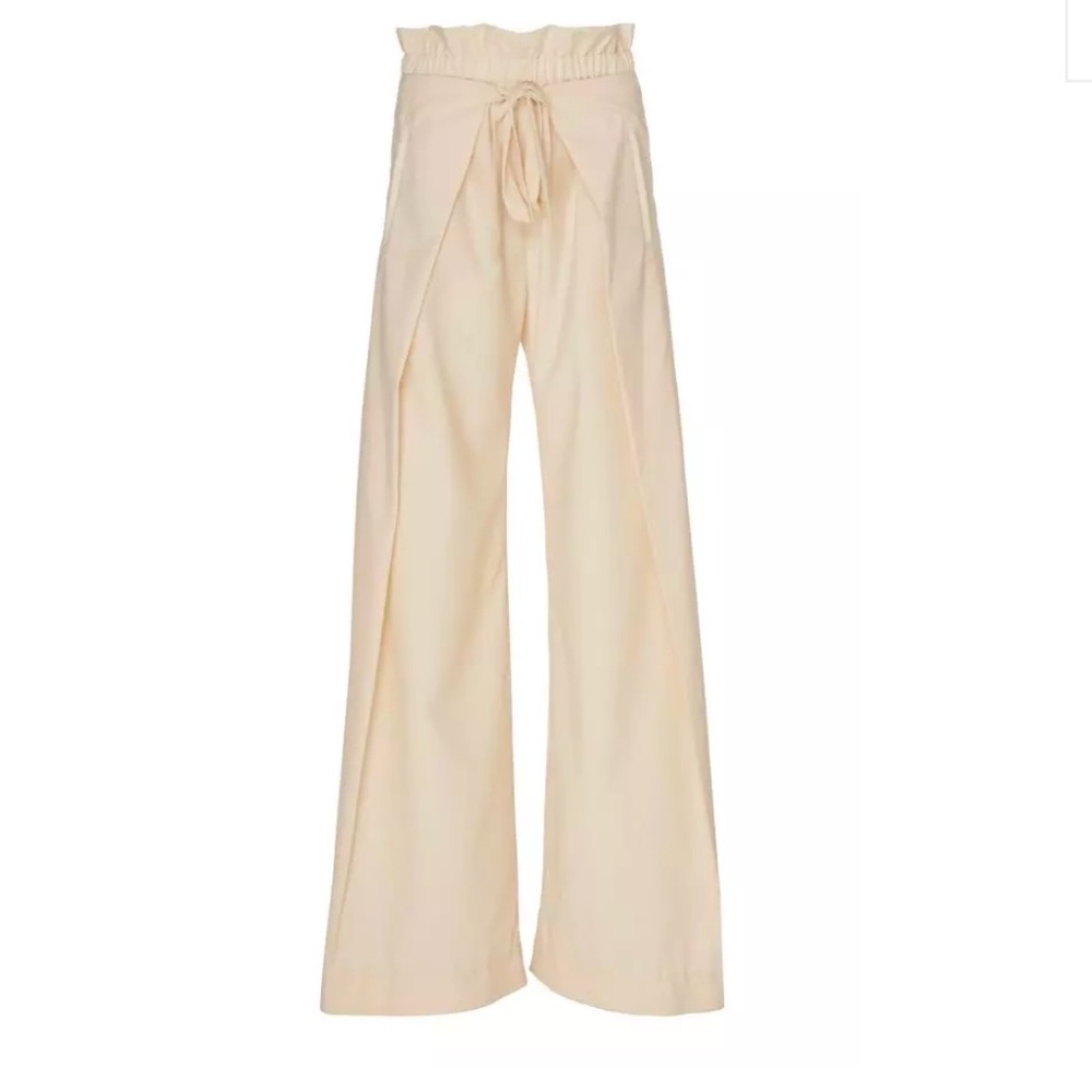 NEW NWT CULT GAIA pajah layered wool blend wide leg pants cream large tie front